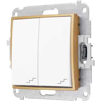 Włącznik schodowy podwójny bez ramki seria MINI kolor biały mat/złoty