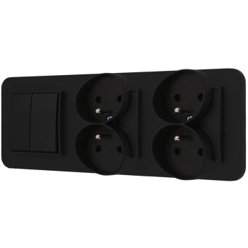 Włącznik podwójny i dwa gniazda podwójne z ramką zaokrągloną seria MINI kolor czarny