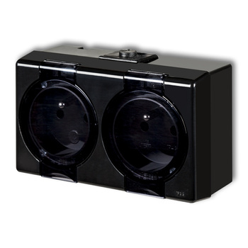 Gniazdo podwójne z uziemieniem 2x2P+Z klapka dymna Karlik seria SENIOR 12GHS-2nd kolor czarny