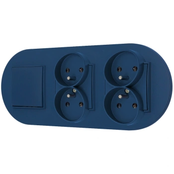 Włącznik pojedynczy i dwa gniazda podwójne z ramką okrągłą seria MINI kolor navy blue