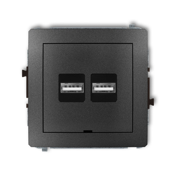 Mechanizm ładowarki USB podwójnej 2xUSB A, 15,5W max., 5V, 3.1A, bez pola opisowego Karlik seria DECO 11DCUSBBO-6 kolor grafitowy