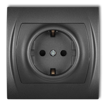 Gniazdo pojedyncze z uziemieniem SCHUKO 2P+Z z przesłonami torów Karlik seria LOGO 11LGP-1sp kolor grafitowy