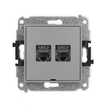 Mechanizm gniazda komputerowego podwójnego 2xRJ45, kat. 7, ekranowany, 8-stykowy, bez pola opisowego Karlik seria ICON 27IGKBO-10 kolor szary mat