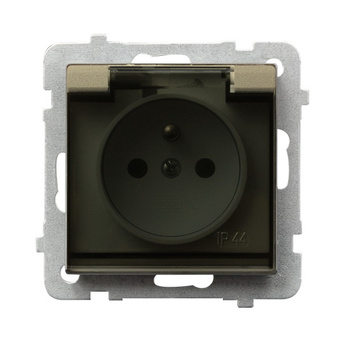 Gniazdo bryzgoszczelne z uziemieniem IP-44 wieczko przezroczyste seria SONATA kolor Szampański złoty symbol GPH-1RZ/m/39/d