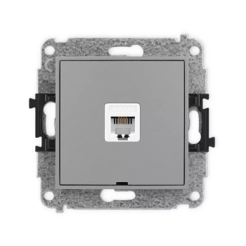 Mechanizm gniazda telefonicznego pojedynczego 1xRJ11, 4-stykowy, beznarzędziowe, bez pola opisowego Karlik seria MINI 27MGTBO-1 kolor szary mat