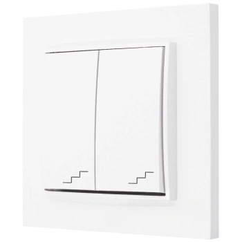 Włącznik schodowy podwójny z ramką prostą seria MINI kolor biały mat