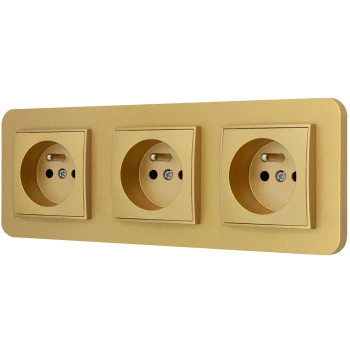 Trzy gniazda pojedyncze z ramką zaokrągloną seria MINI kolor złoty
