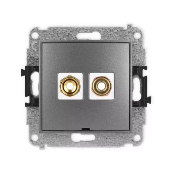 Mechanizm gniazda głośnikowego pojedynczego, bez pola opisowego typu banan - czerwony i czarny, pozłacany, 4 mm2, skręcany Karlik seria ICON 11IGGBO-4 kolor grafitowy