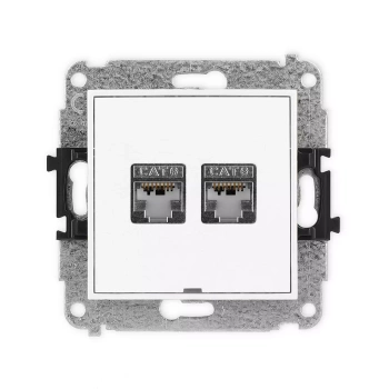 Mechanizm gniazda komputerowego podwójnego 2xRJ45, kat. 6, ekranowany, 8-stykowy, bez pola opisowego Karlik seria ICON IGKBO-6 kolor biały