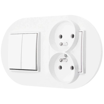 Włącznik podwójny z gniazdem podwójnym z ramką okrągłą seria MINI kolor biały mat