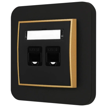Gniazdo internetowe rj45 2x z ramką zaokrągloną seria MINI kolor czarny złoty
