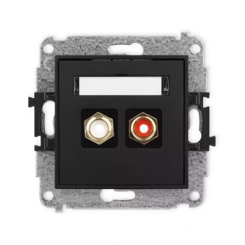 Mechanizm gniazda podwójnego RCA typu cinch - biały i czerwony, pozłacany Karlik seria ICON 12IGRCA-2 kolor czarny mat