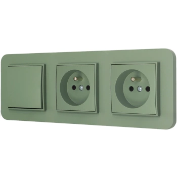 Włącznik pojedynczy i dwa gniazda pojedyncze z ramką zaokrągloną seria MINI kolor szałwiowy