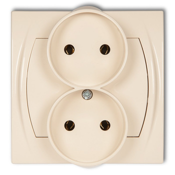Gniazdo podwójne do ramki poziomej bez uziemienia 2x2P bez przesłon torów prądowych Karlik seria LOGO 1LGPR-2 kolor beżowy