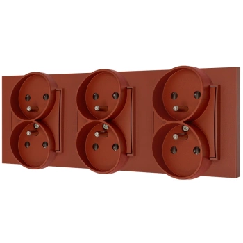 Trzy gniazda podwójne z ramką kwadratową seria MINI kolor terakota
