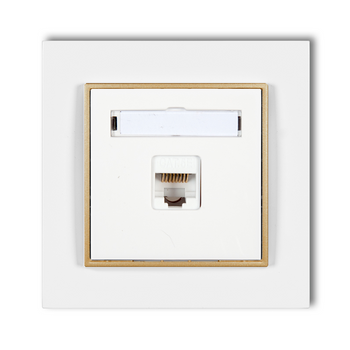Gniazdo internetowe 1x z ramką karlik mini kolor biały/złoty