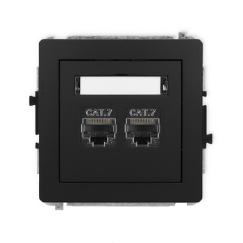 Mechanizm gniazda komputerowego podwójnego 2xRJ45, kat. 7, ekranowany, 8-stykowy Karlik seria DECO 12DGK-10 kolor czarny mat