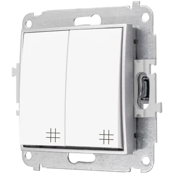 Włącznik podwójny krzyżowy bez ramki kolor biały/srebrny