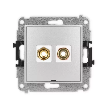 Mechanizm gniazda głośnikowego pojedynczego, bez pola opisowego typu banan - czerwony i czarny, pozłacany, 4 mm2, skręcany Karlik seria MINI 7MGGBO-4 kolor srebrny metalik