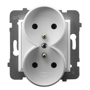 Gniazdo podwójne z uziemieniem moduł bez ramki seria ARIA kolor Biały symbol GP-2URAZ/m/00