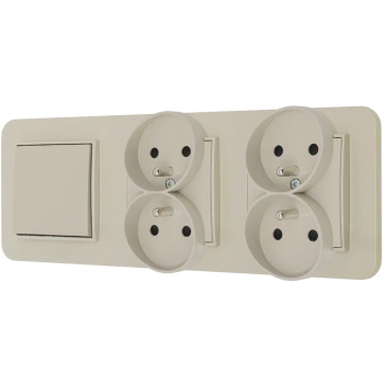 Włącznik pojedynczy i dwa gniazda podwójne z ramką zaokrągloną seria MINI kolor taupe