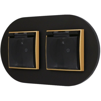Dwa gniazda hermetyczne do łazienki z ramką okrągłą seria MINI kolor czarny złoty