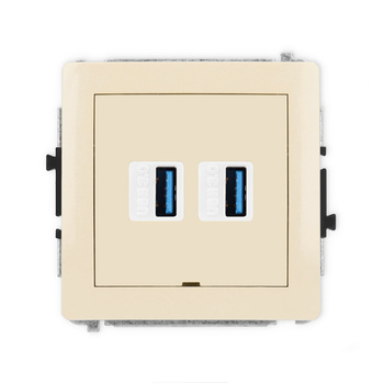 Mechanizm gniazda podwójnego 2xUSB A-A 3.0, bez pola opisowego Karlik seria DECO 1DGUSBBO-6 kolor beżowy