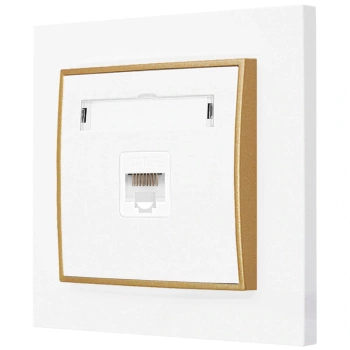 Gniazdo internetowe rj45 1x z ramką prostą seria MINI kolor biały mat/złoty