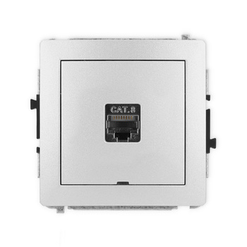 Mechanizm gniazda komputerowego pojedynczego 1xRJ45, kat. 8, ekranowany, 8-stykowy, bez pola opisowego Karlik seria DECO 7DGKBO-11 kolor srebrny metalik