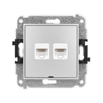 Mechanizm gniazda komputerowego podwójnego 2xRJ45, kat. 5e, 8-stykowy, bez pola opisowego Karlik seria MINI 7MGKBO-2 kolor srebrny metalik