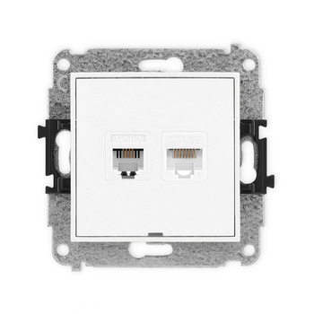 Mechanizm gniazda telefonicznego pojedynczego 1xRJ11 + komputerowego pojedynczego 1xRJ45, kat. 5e, 8-stykowy, beznarzędziowe, bez pola opisowego Karlik seria ICON 25IGTKBO kolor biały mat