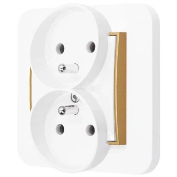 Gniazdo podwójne z ramką zaokrągloną seria MINI kolor biały złoty