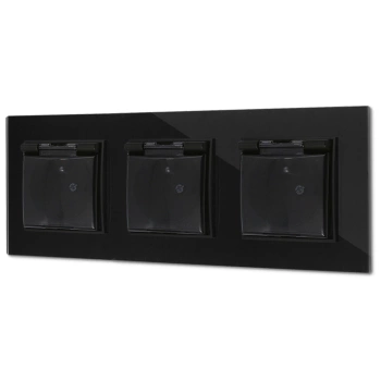 Trzy gniazda hermetyczne z ramką kwadratową efekt szkła seria ICON kolor czarny