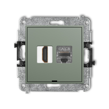 Mechanizm gniazda pojedynczego HDMI 2.1, 8K + gniazda komp. poj. 1xRJ45, kat. 8, ekranowany, 8-stykowy, bez pola opisowego Karlik seria ICON 61IGHKBO-88 kolor szałwiowy