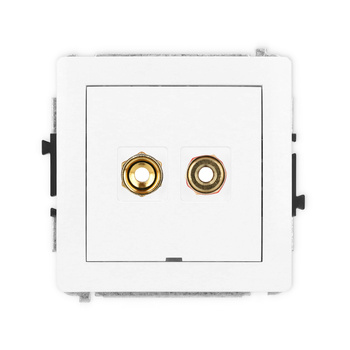 Mechanizm gniazda głośnikowego pojedynczego, bez pola opisowego typu banan - czerwony i czarny, pozłacany, 4 mm2, skręcany Karlik seria DECO DGGBO-4 kolor biały