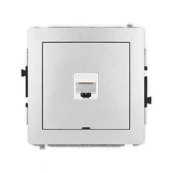 Mechanizm gniazda komputerowego pojedynczego 1xRJ45, kat. 6, 8-stykowy, bez pola opisowego Karlik seria DECO 7DGKBO-3 kolor srebrny metalik