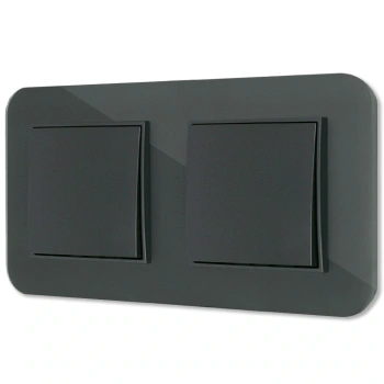 Dwa włączniki pojedyncze z ramką zaokrągloną efekt szkła seria ICON kolor grafitowy mat
