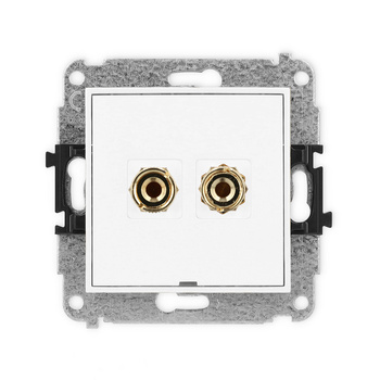 Mechanizm gniazda głośnikowego pojedynczego, bez pola opisowego typu banan - czerwony i czarny, pozłacany, 4 mm2, do lutowania Karlik seria ICON 25IGGBO-3 kolor biały mat