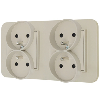 Dwa gniazda podwójne z ramką zaokrągloną seria MINI kolor taupe