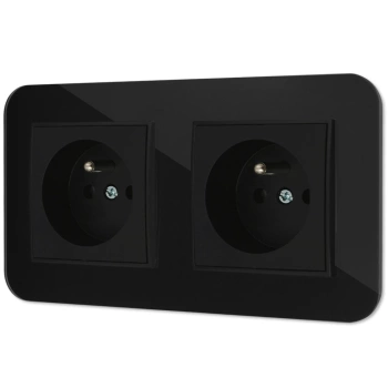 Dwa gniazda pojedyncze z ramką zaokrągloną efekt szkła seria ICON kolor czarny