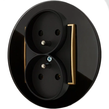 Gniazdo podwójne z ramką okrągłą efekt szkła seria ICON kolor czarny/złoty