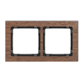 Ramka uniwersalna podwójna - efekt drewna ramka orzech amerykański; spód czarny Karlik seria DECO DRD-2H kolor efekt orzecha amerykańskiego
