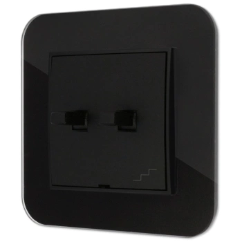 Włącznik schodowy podwójny w stylu USA ramka zaokrąglona efekt szkła seria ICON kolor czarny