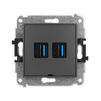 Mechanizm gniazda podwójnego 2xUSB A-A 3.0, bez pola opisowego Karlik seria ICON 28IGUSBBO-6 kolor grafitowy mat