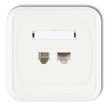 Gniazdo telefoniczne pojedyncze 1xRJ11, 4-stykowe + gniazdo komputerowe pojedyncze 1xRJ45, kat. 5e, 8-stykowe Karlik seria LIZA GLTK kolor biały