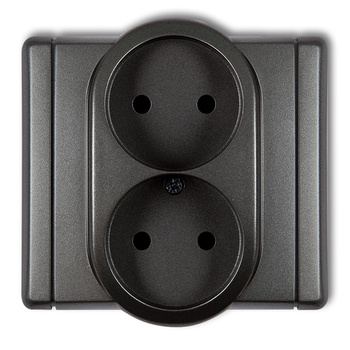 Gniazdo podwójne bez uziemienia 2x2P z przesłonami torów Karlik seria FLEXI 11FGP-2p kolor grafitowy