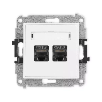 Mechanizm gniazda komputerowego podwójnego 2xRJ45, kat. 7, ekranowany, 8-stykowy Karlik seria MINI MGK-10 kolor biały