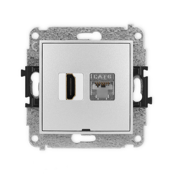 Mechanizm gniazda pojedynczego HDMI 2.0, 4K + gniazda komp. poj. 1xRJ45, kat. 6, ekranowany, 8-stykowy, bez pola opisowego Karlik seria ICON 7IGHKBO-46 kolor srebrny metalik