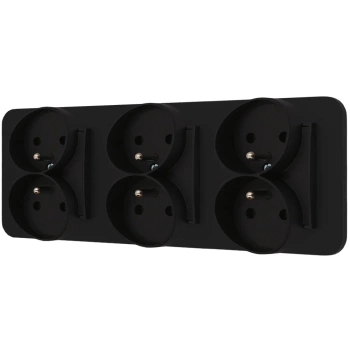 Trzy gniazda podwójne z ramką zaokrągloną seria MINI kolor czarny