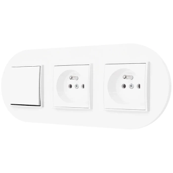 Włącznik pojedynczy i dwa gniazda pojedyncze z ramką okrągłą seria MINI kolor biały